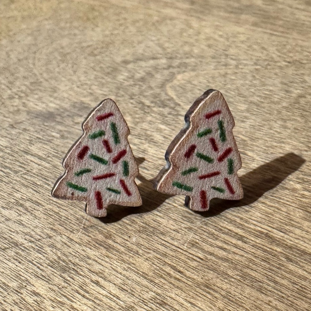 NWT Christmas Tree Shaped Post Earrings with sprinkles print.